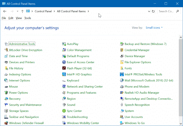 open control panel in Windows 10 pic1
