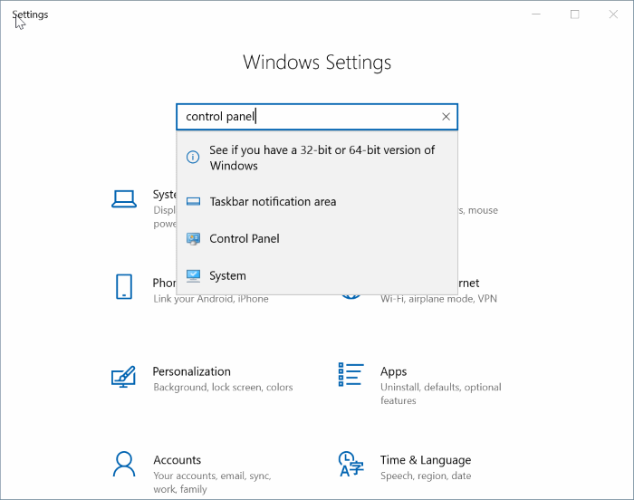 open control panel in Windows 10 pic5