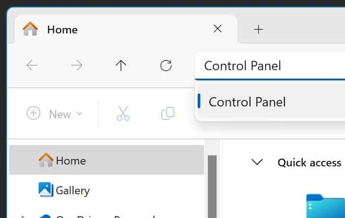 open control panel in Windows 11 via file explorer