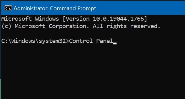 open control panel via CMD in Windows 10