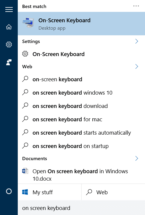open on screen keyboard in Windows 10 pic1