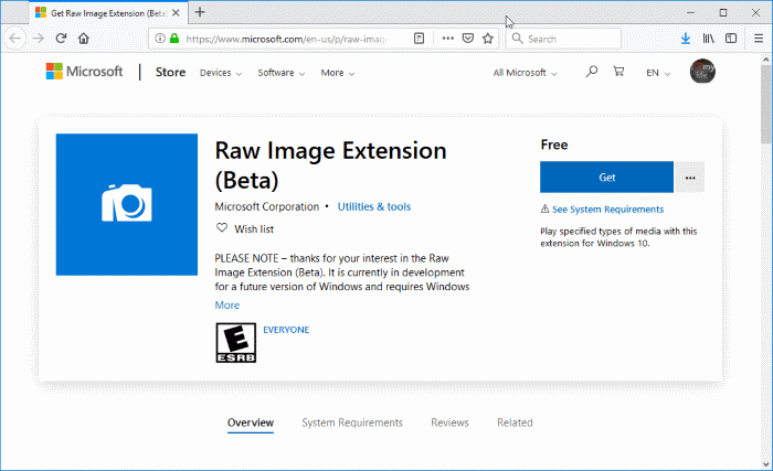 open raw images in Windows 10 pic1