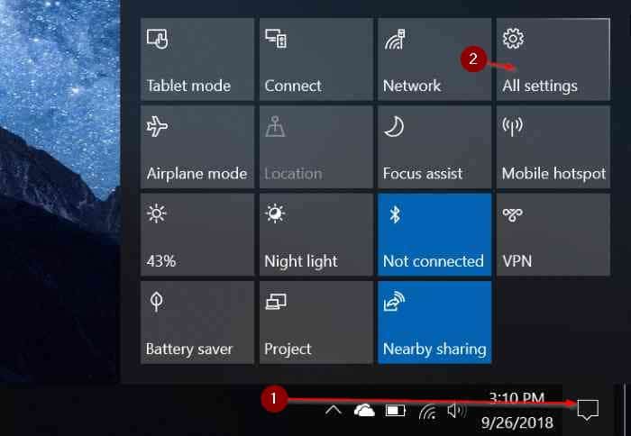 open settings app in Windows 10