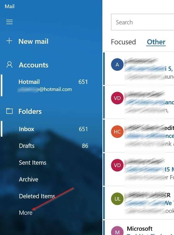 open spam folder in Windows 10 mail app pic1