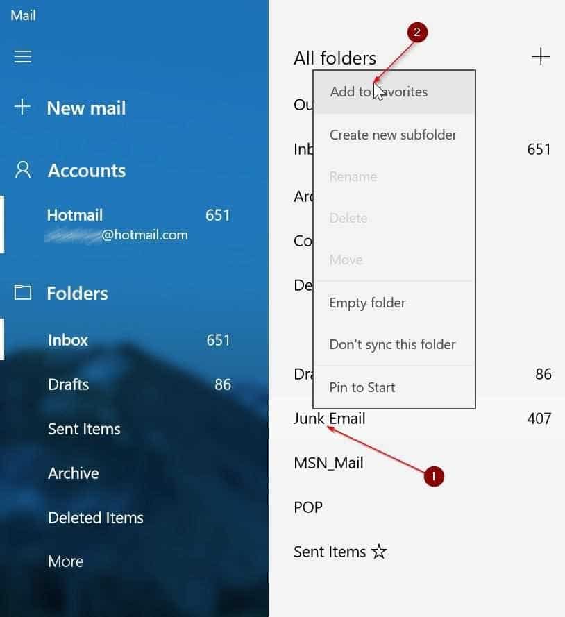open spam or junk folder in Windows 10 mail pic3