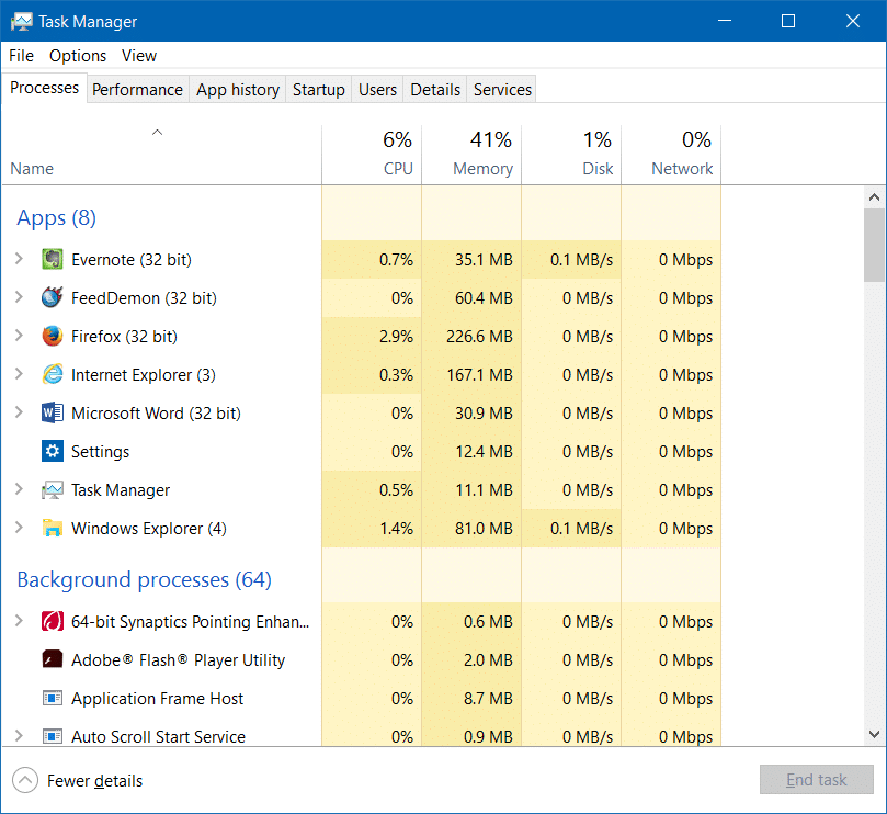 open task manager in Windows 10
