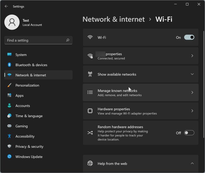 open wifi settings in Windows 11 pic01
