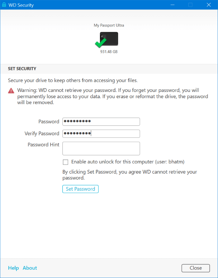password protect Western digital external drives pic2
