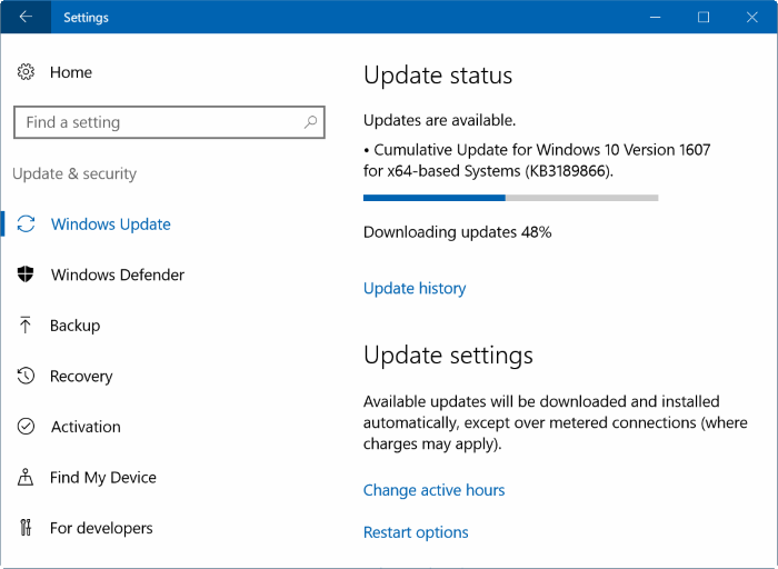 pause Windows Update downloads Windows 10