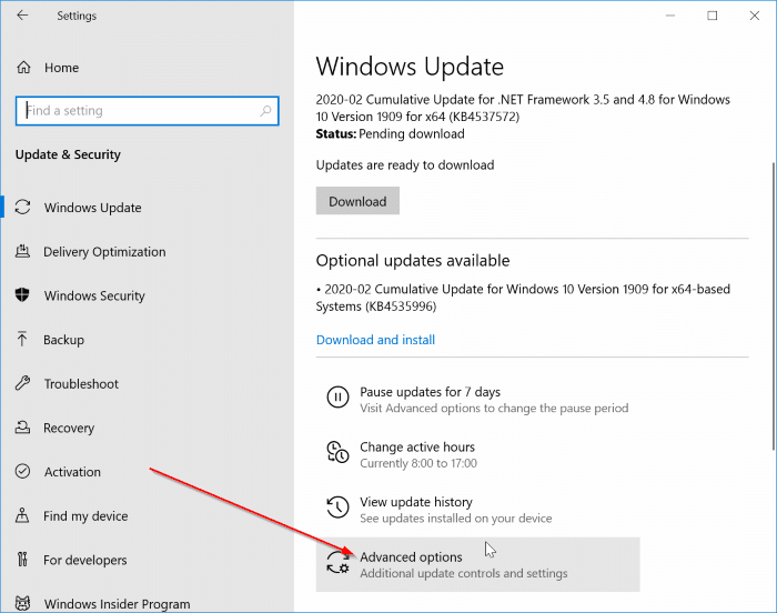 pause updates in Windows 10 pic1