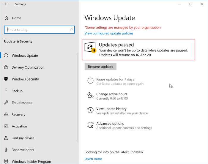 pause updates in Windows 10 pic3
