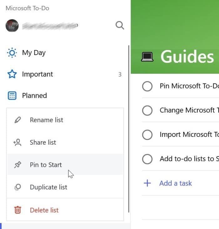 pin Microsoft to do lists to Windows 10 Start pic1