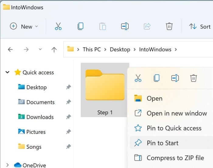 pin a folder to start menu in Windows 11 pic1