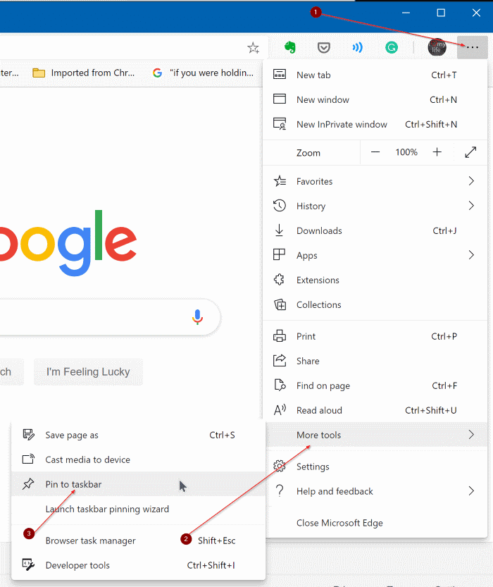 pin a website to Windows 10 start menu chrome edge pic1