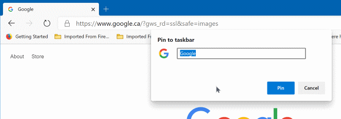 pin a website to Windows 10 start menu chrome edge pic2