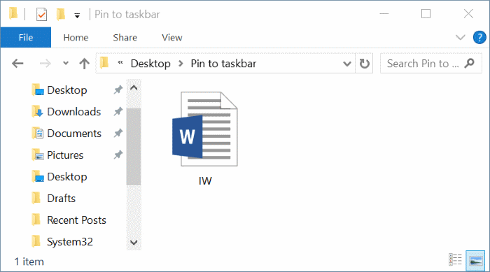 pin any file to Windows 10 taskbar pic1