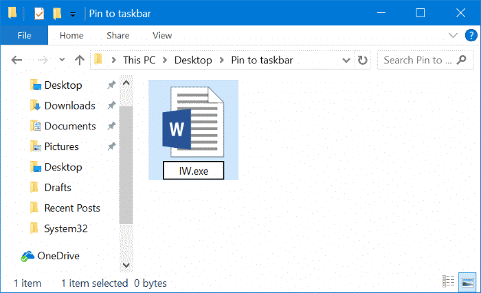 pin any file to Windows 10 taskbar pic3