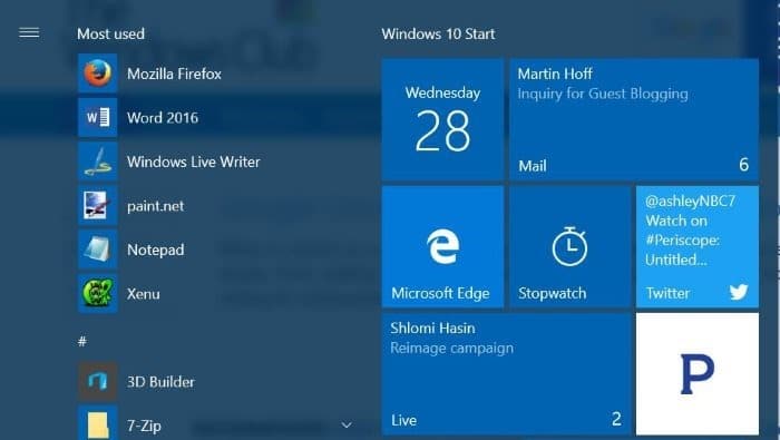 pin individual email account to start menu Windows 10 pic