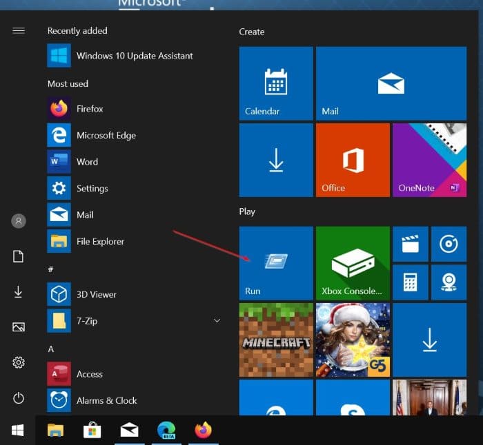pin run command to the Start menu in Windows 10 pic01