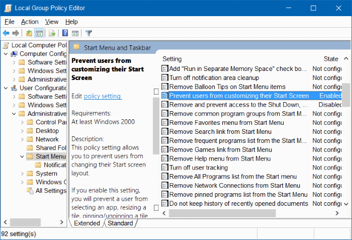 pin to start option missing in Windows 10 step1