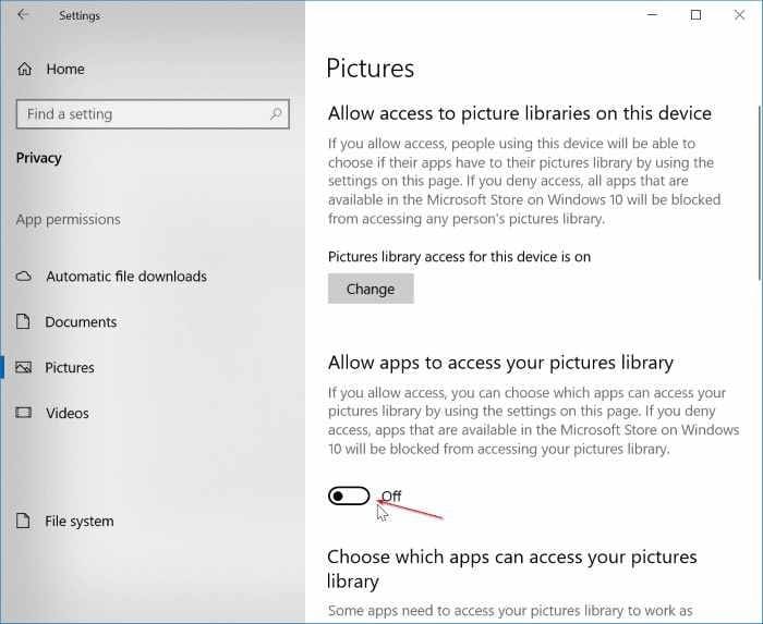 prevent apps from accessing documents, pictures and vidoes in Windows 10 pic03