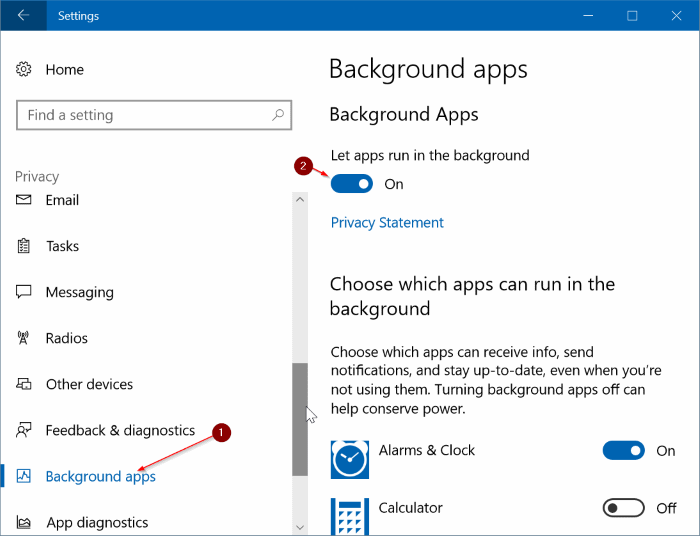 prevent apps from running in background in Windows 10 pic1