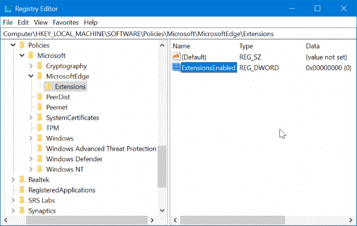 prevent installing extensions in Edge in Windows 10 pic6