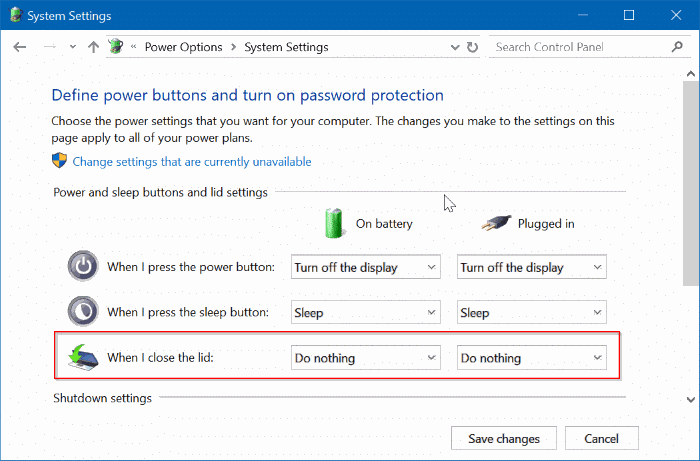 prevent laptop from starting upon opening the lid in windows 10 pic3