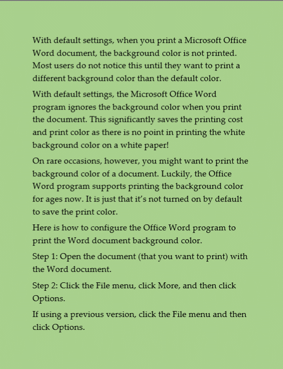 print Office word document background color pic2