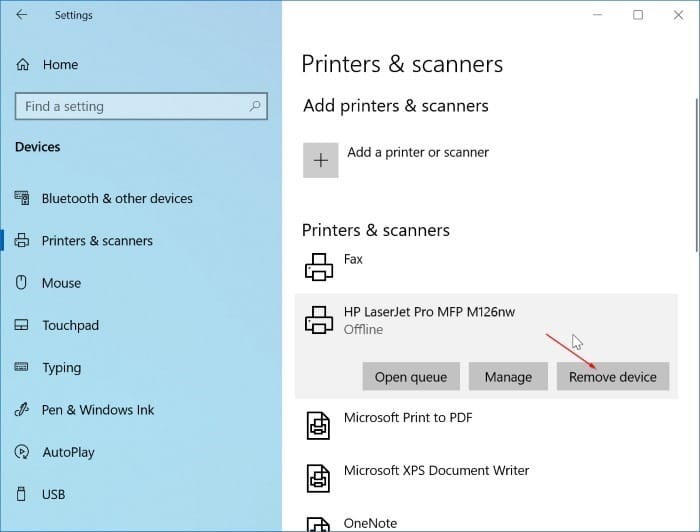 printer is offline in Windows 10 pic1