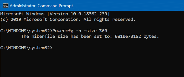 reduce hibernation file size in Windows 10