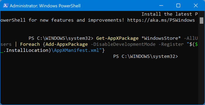 reinstall Store app in Windows 11
