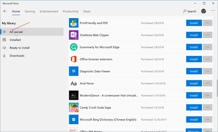 reinstall apps and games purchased from Store in Windows 10 pic3