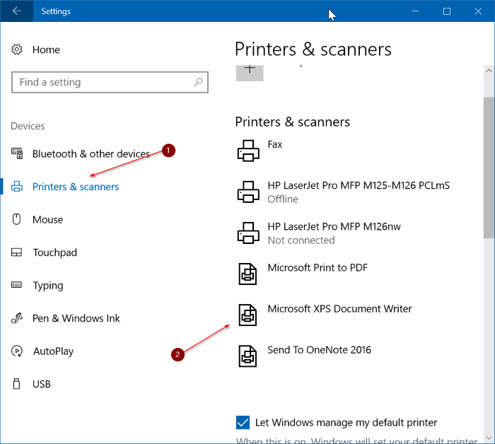 remove Microsoft XPS Document Writer from Windows 10 pic1