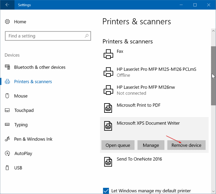remove Microsoft XPS Document Writer from Windows 10 pic2