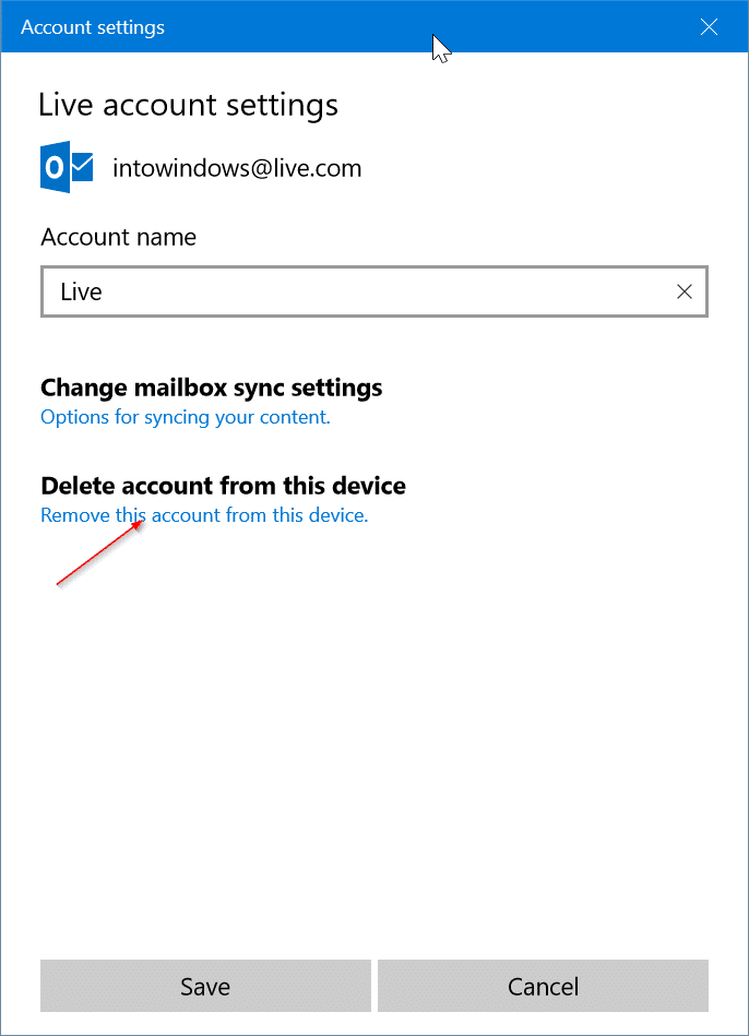 remove an email account from Mail app in Windows 10 pic2