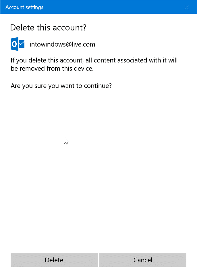 remove an email account from Mail app in Windows 10 pic3