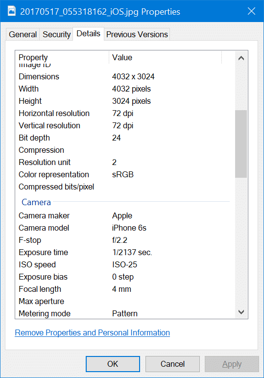 remove personal information from photos in Windows 10 pic2