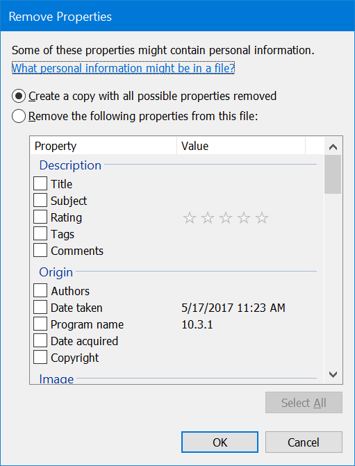 remove personal information from photos in Windows 10 pic3.1