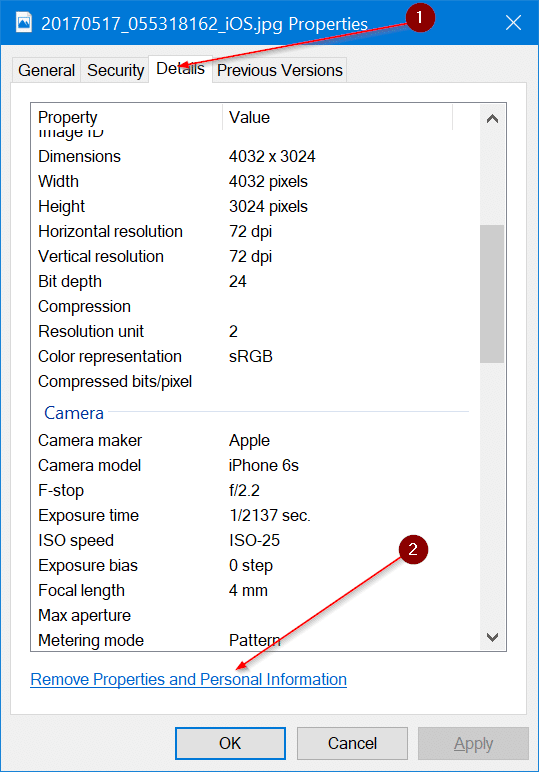 remove personal information from photos in Windows 10 pic3