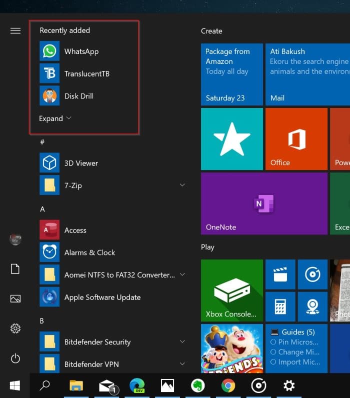 remove recently added apps from Start menu in Windows 10 pic01