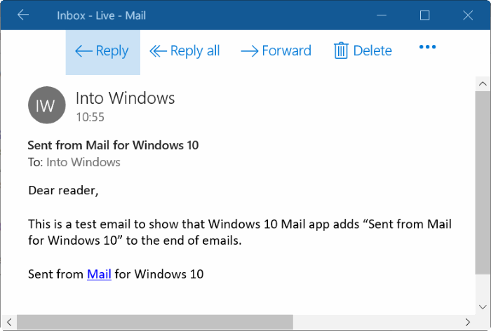 remove sent from mail for Windows 10 message pic1