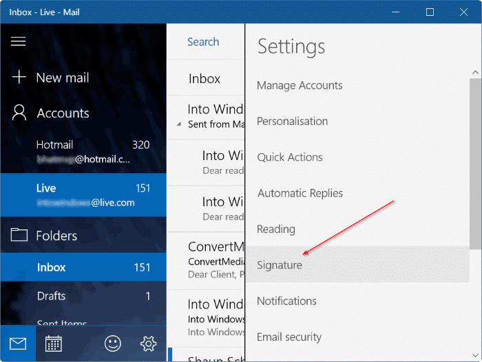 remove sent from mail for Windows 10 message pic4