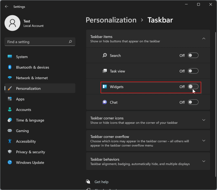 remove weather from Windows 11 taskbar pic2