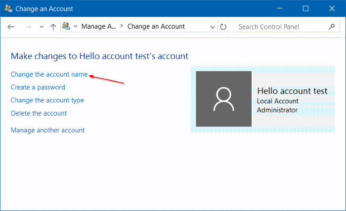 rename Microsoft or local account in Windows 10 step10