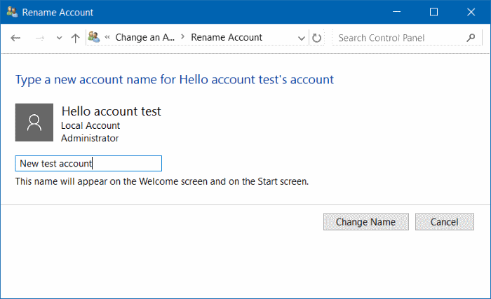 rename Microsoft or local account in Windows 10 step11