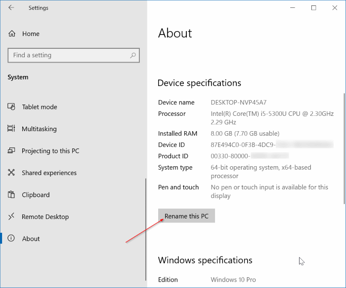 rename Windows 10 computer name pic1