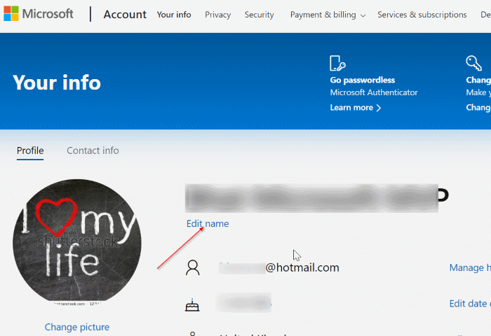 rename microsoft account in Windows 10 pic2