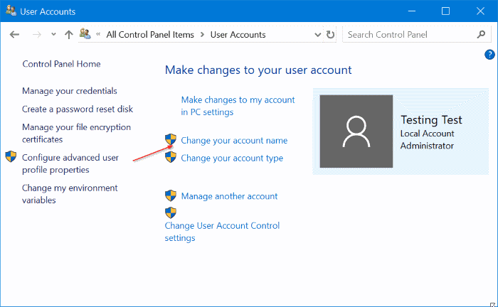 rename users accounts in Windows 10 pic7