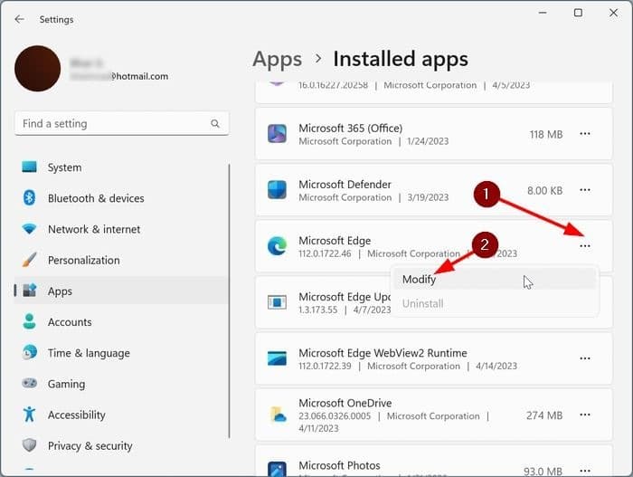 repair Microsoft Edge in Windows 10 and 11pic1